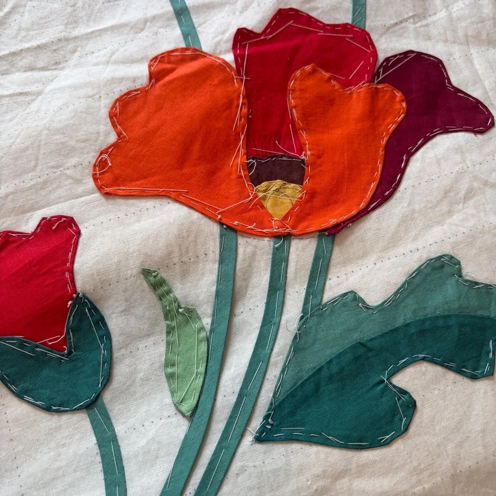 Vintage Progress Poppy Wreath Quilt Top Unfinished Appliqué Pre Stamped